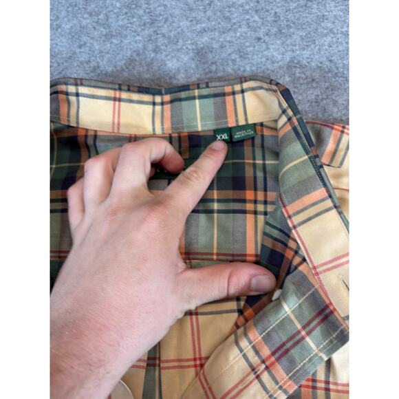 Orvis Shirt Mens 2XL Beige Green Plaid Flannel Button Up Long Sleeve Workwear - Picture 6 of 7
